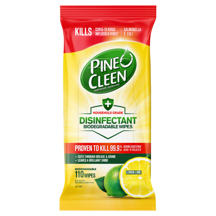Pine O Cleen Disinfectant Biodegradable Wipes Lemon Lime 110 Pack