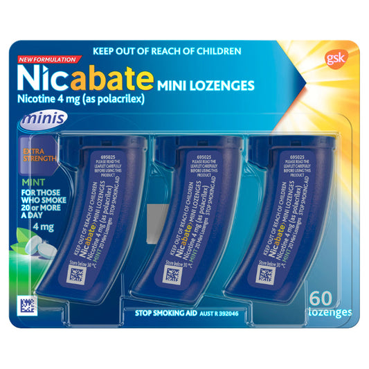 Nicabate Mini Lozenges Nicotine 4mg Extra Strength Mint 60 Lozenges