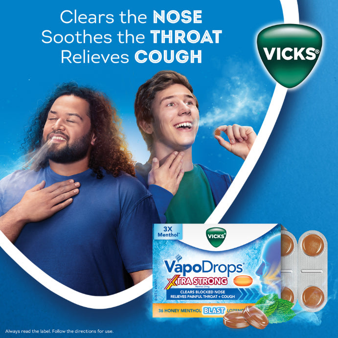Vicks Vapodrops Xtra Strong Honey Menthol 36 Lozenges