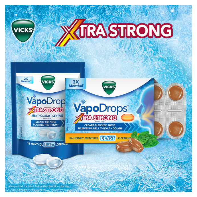 Vicks Vapodrops Xtra Strong Menthol Blast Centres 30 Lozenges