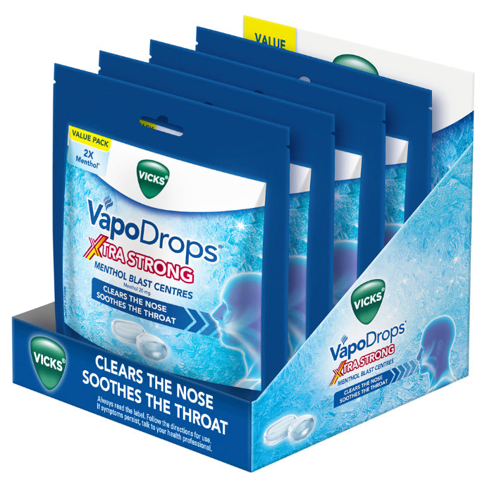Vicks Vapodrops Xtra Strong Menthol Blast Centres 30 Lozenges