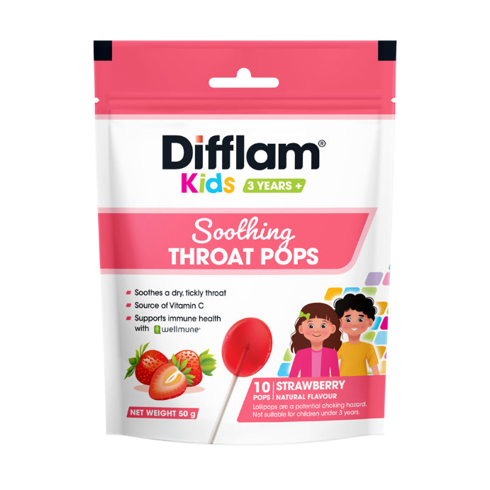 Difflam Kids Throat Pops Strawberry 10 Lollipops