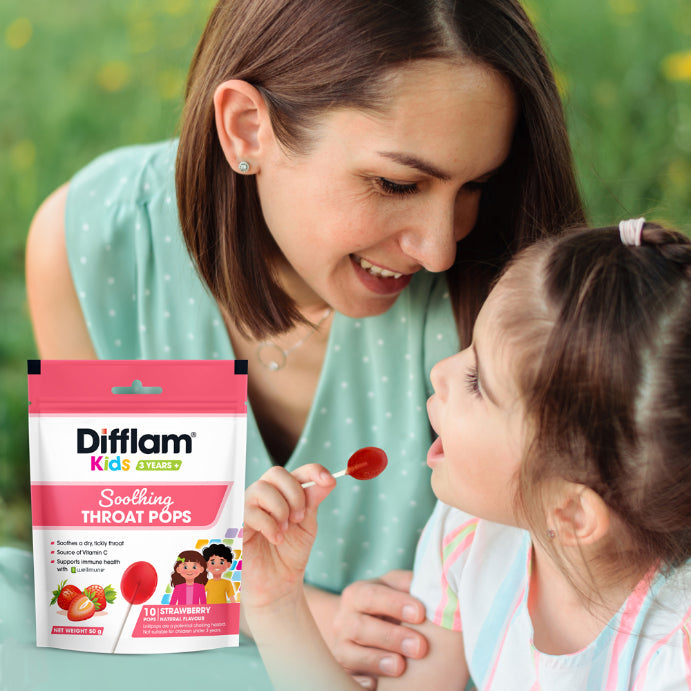 Difflam Kids Throat Pops Strawberry 10 Lollipops