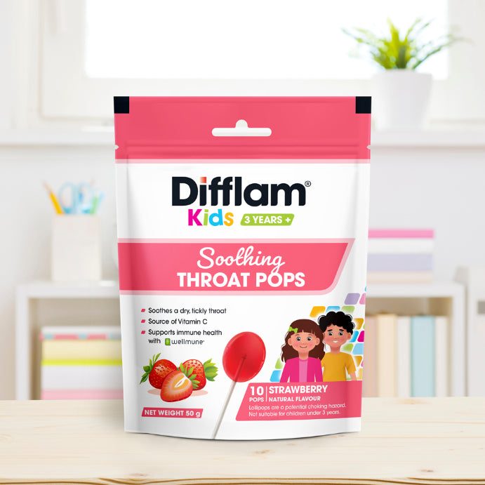 Difflam Kids Throat Pops Strawberry 10 Lollipops