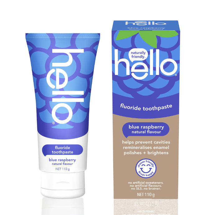 Hello Blue Raspberry Natural Flavour Fluoride Toothpaste 110g