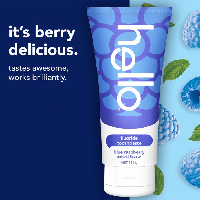 Hello Blue Raspberry Natural Flavour Fluoride Toothpaste 110g