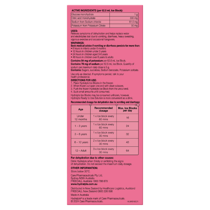 Hydralyte Ice Block Watermelon Burst 16pk