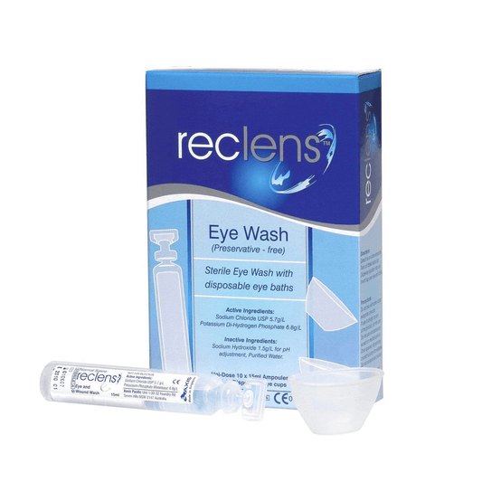Reclens Saline Eye Wash Preservative Free Ampoule 10 X 15ml + 10 Eye Cups