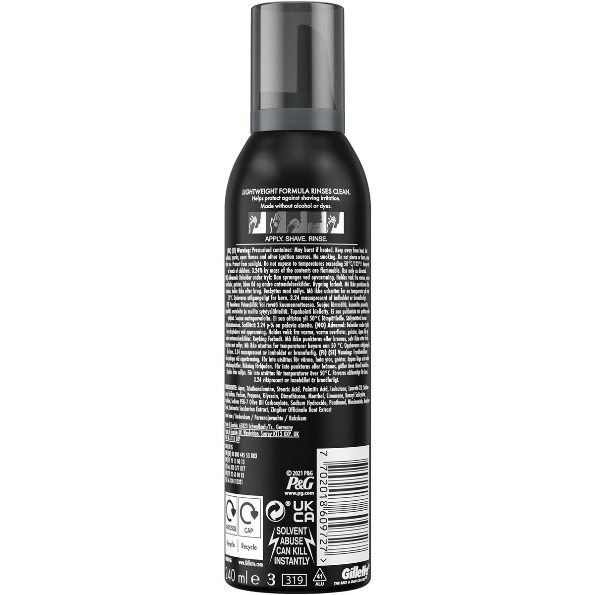 Gillette Quick Rinse Shave Foam With Vitamin B3 & Sea Kelp 240ml