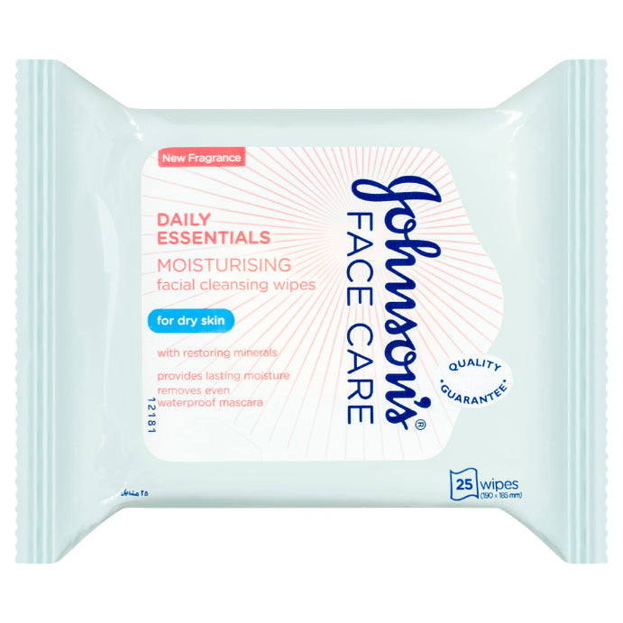 Johnson's Face Care Daily Essentials Moisturising Facial Cleansing Wipes for Dry Skin 25 Wipes