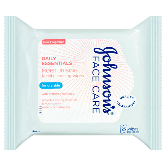 Johnson's Face Care Daily Essentials Moisturising Facial Cleansing Wipes for Dry Skin 25 Wipes