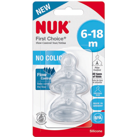NUK 6-18 Months First Choice+ Flow Control Silicone Teat 2 Pack
