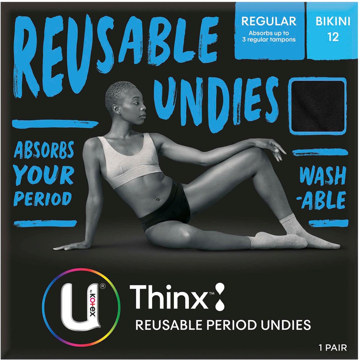 U by Kotex Thinx Reusable Period Undies Bikini Size 12