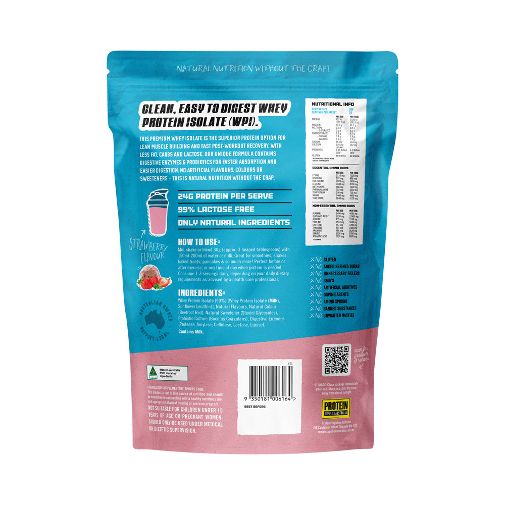 Protein Supplies Australia Whey Protein Isolate Strawberry 1kg