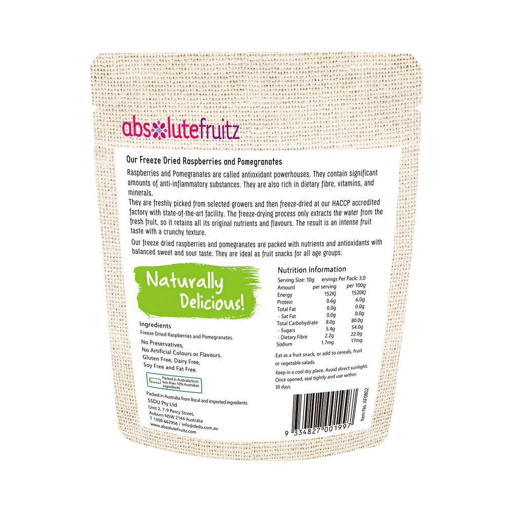Absolutefruitz Freeze Dried Raspberries Pomegranates 30g