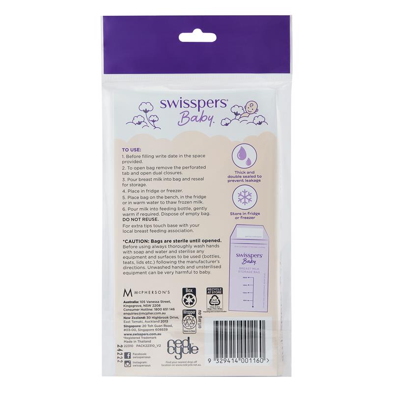 Swisspers Breast Milk Storage Bags 20 Pack