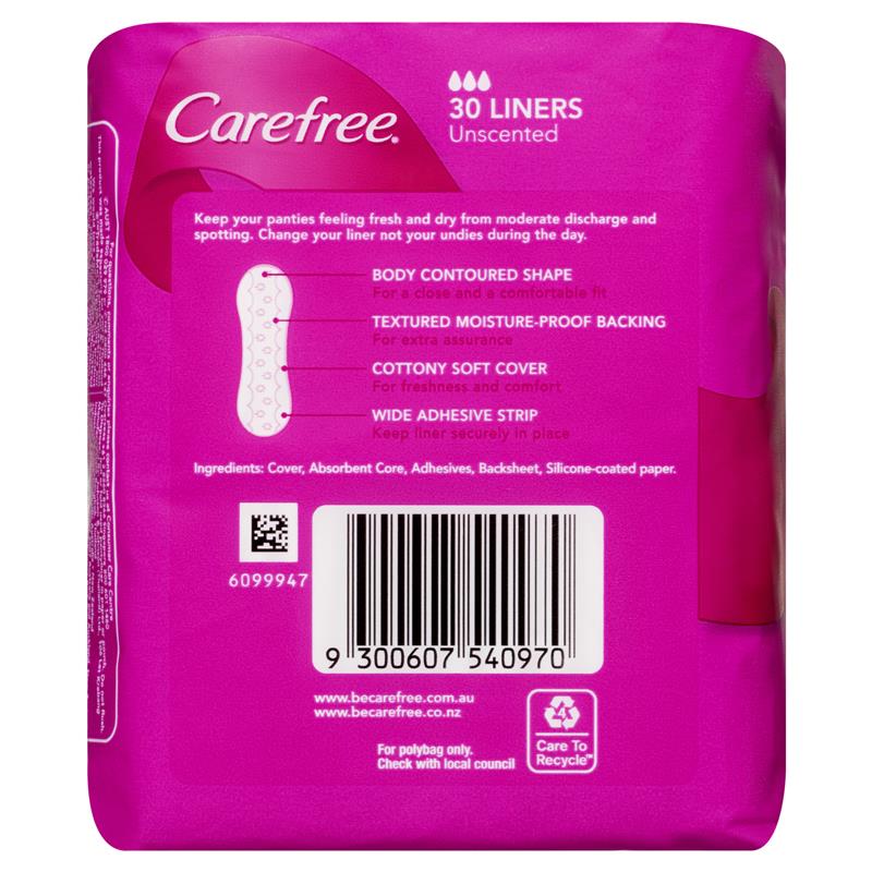 Carefree Original Unscented Panty Liners 30 Pack