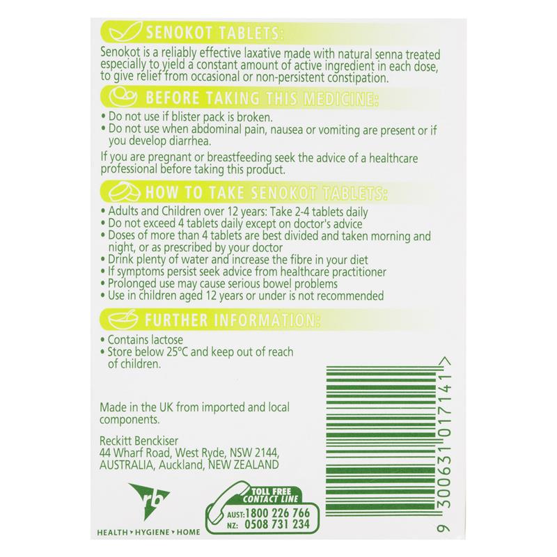Senokot Tablets Constipation Relief Laxative 100 Pack