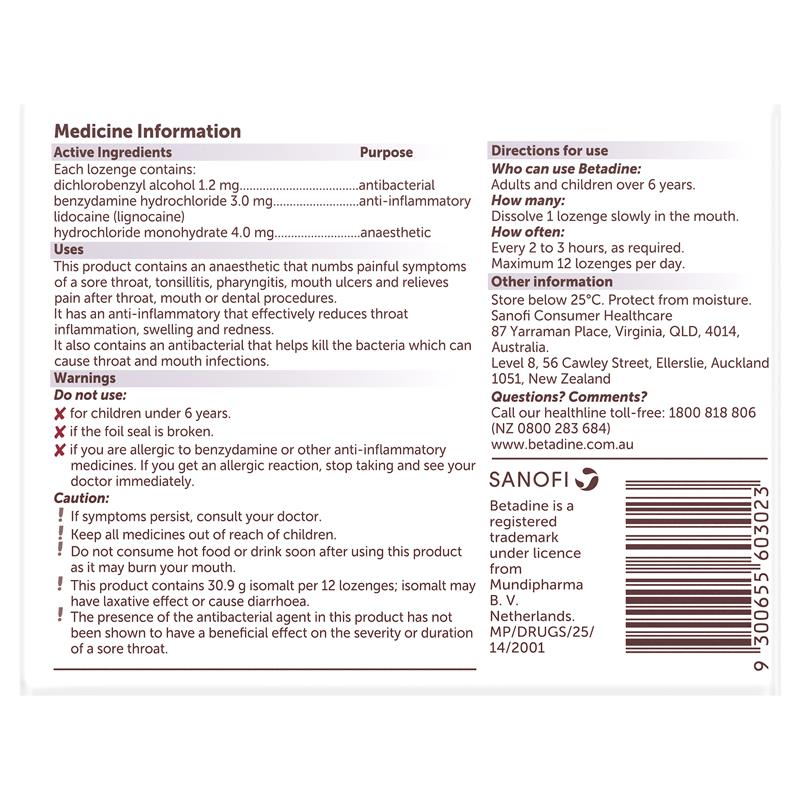 Betadine Anaesthetic Lozenges Berry Flavour 36 Pack - Sore Throat Lozenges
