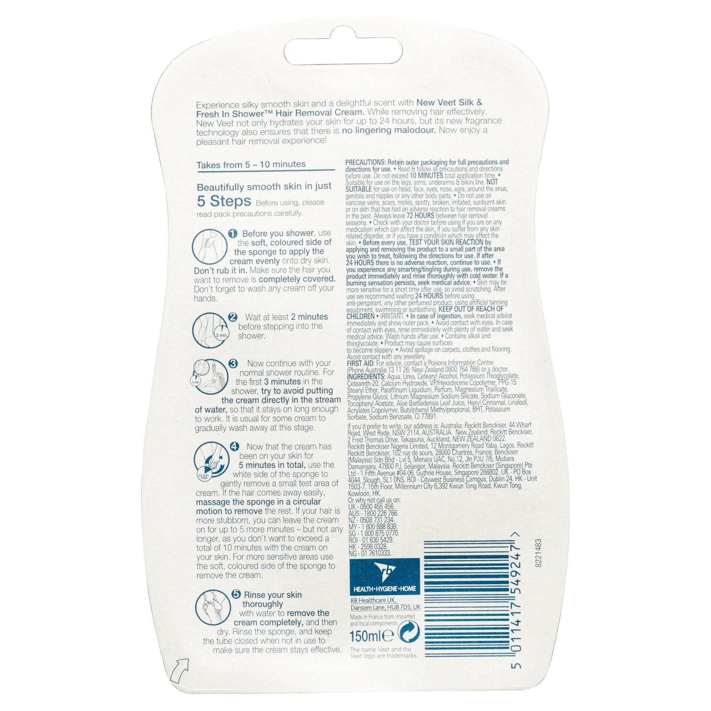 Veet In Shower Hair Removal Cream Sensitive 150ml
