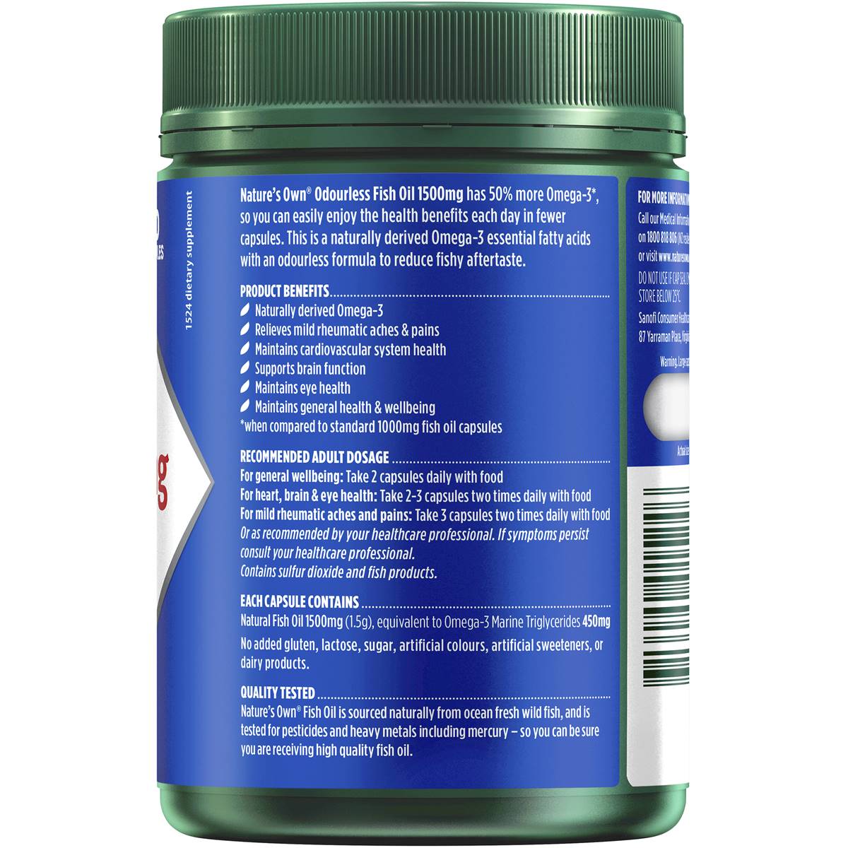 Nature's Own Odourless Fish Oil 1500mg 200 Capsules