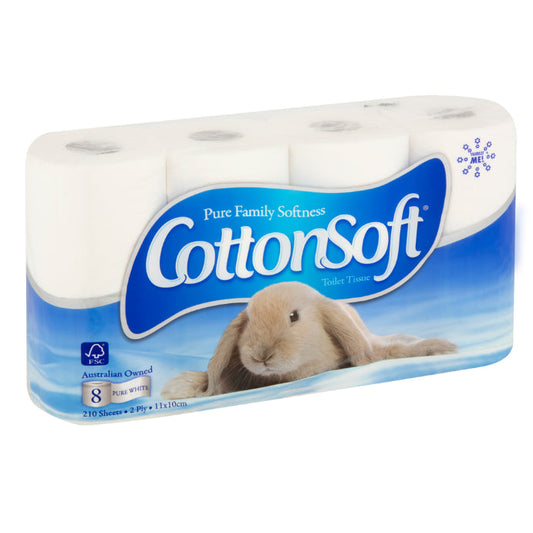 Cotton Soft White 2 Ply 8 Pack