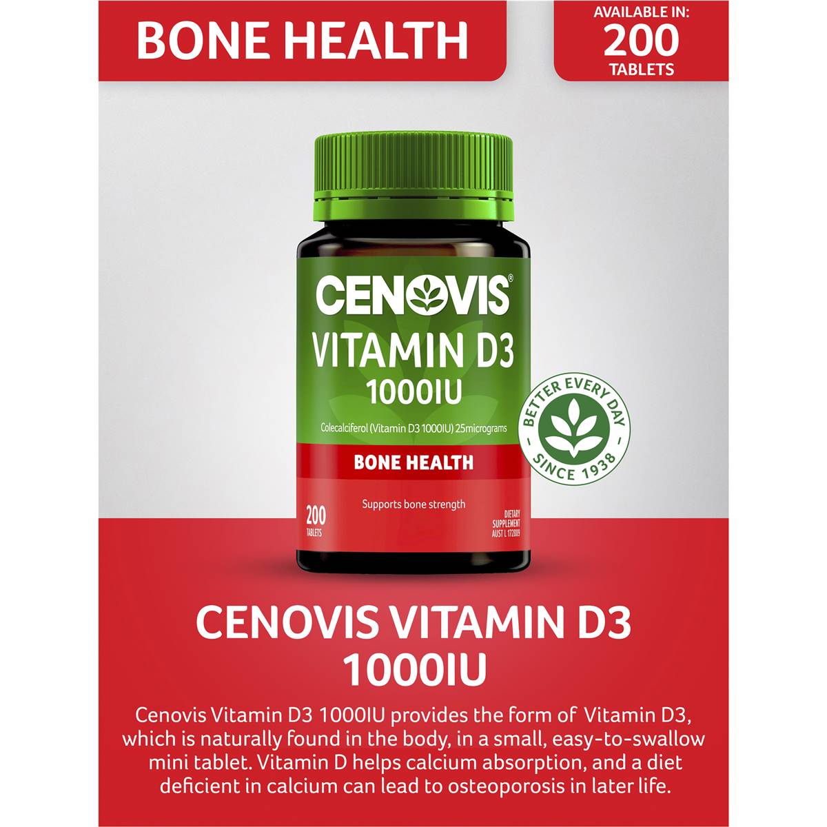 Cenovis Vitamin D3 1000IU 200 Tablets