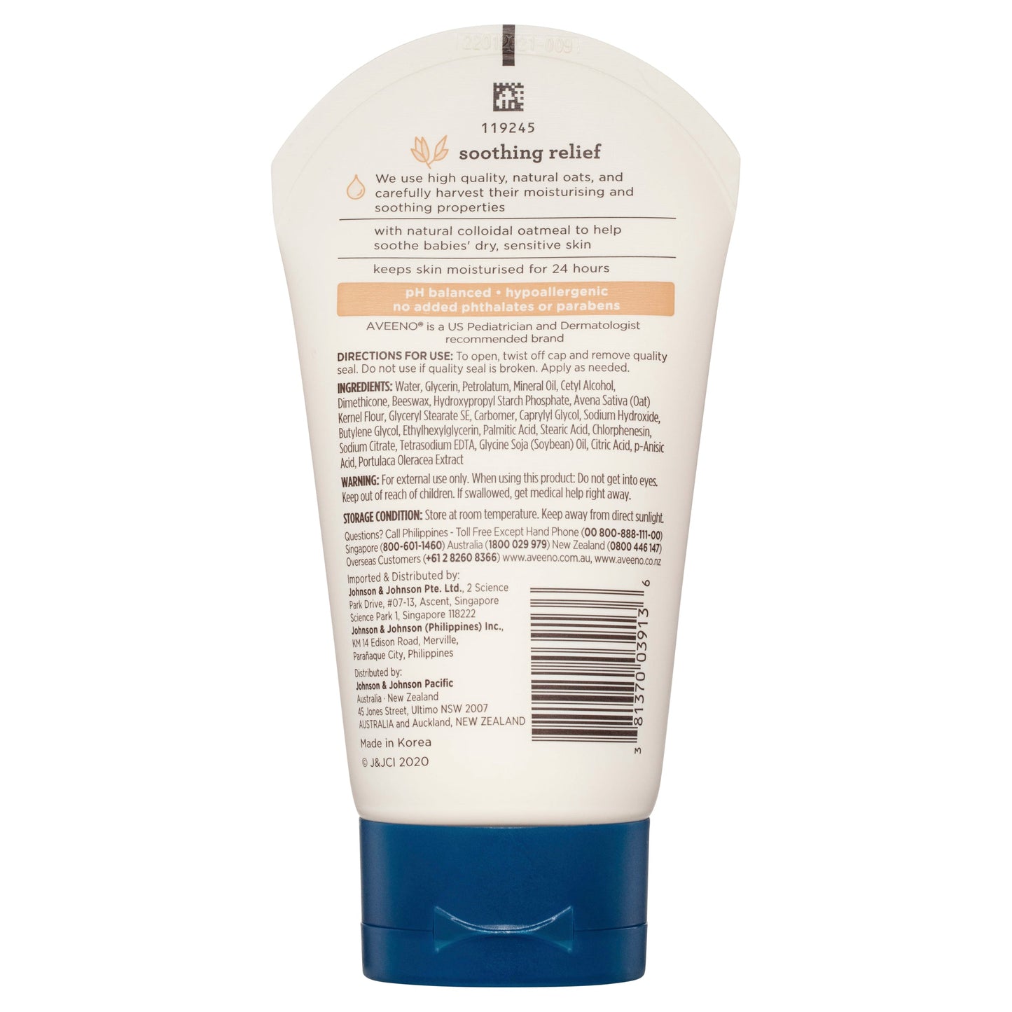 Aveeno Baby Soothing Relief Fragrance Free Moisture Cream 140g