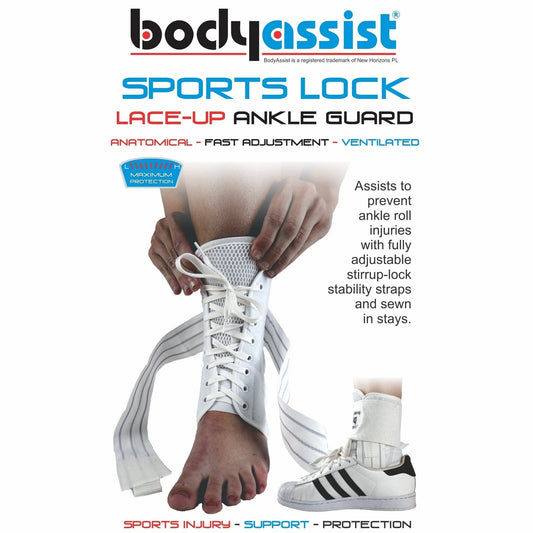 Body Assist Sports Lock Lace-up Ankle Guard White/black