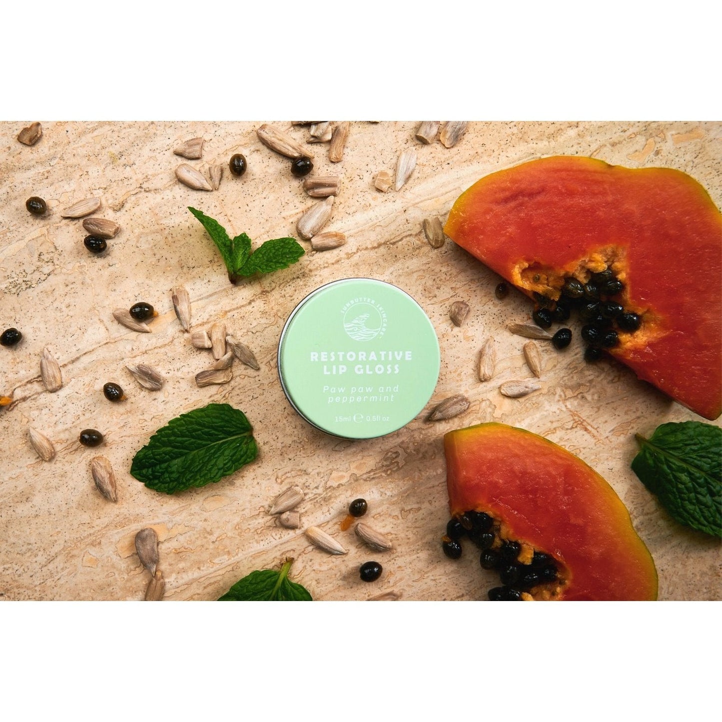 SunButter Skincare Lip Gloss Restorative Paw Paw and Peppermint 15ml