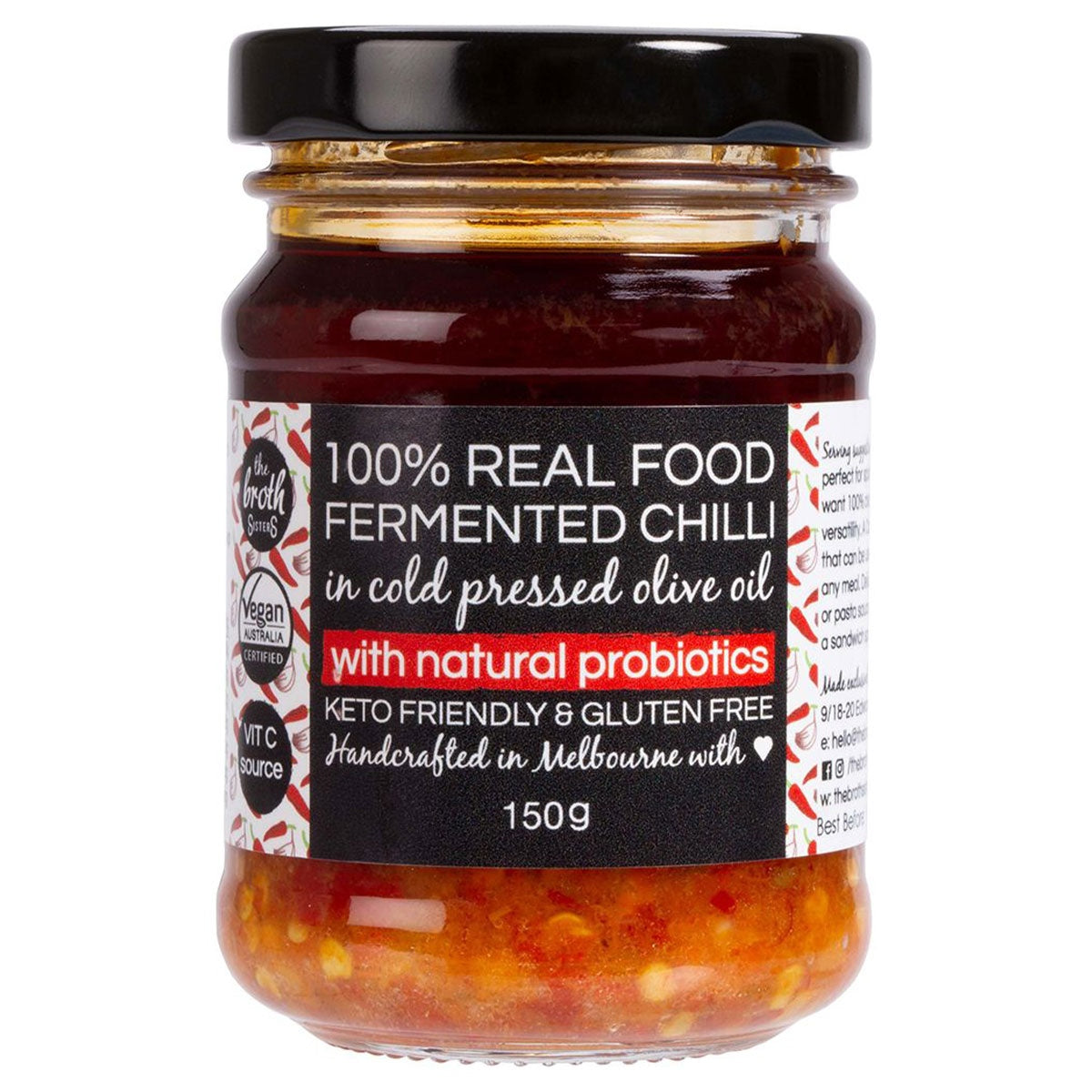 THE BROTH SISTERS Fermented Chilli Cold Pressed Olive Oil + Probiotics 150g