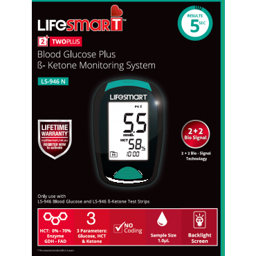 Lifesmart Two Plus Blood Glucose B-Ketone Monitor System LS-946N (Non-Bluetooth)