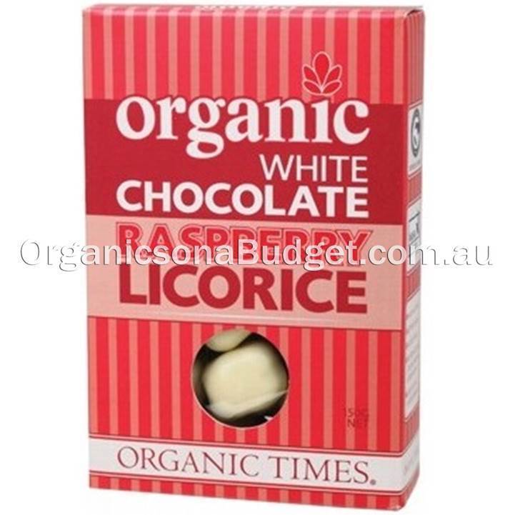 ORGANIC TIMES White Chocolate Raspberry Licorice 150g
