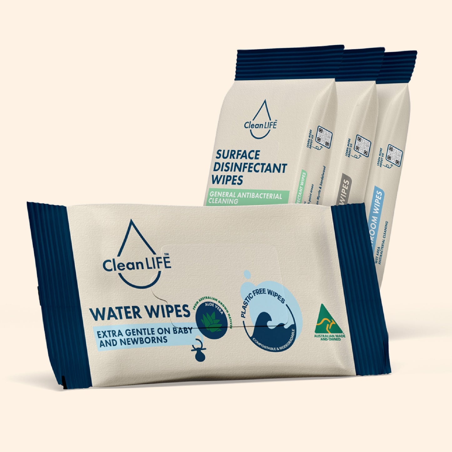 CLEANLIFE Disinfectant Plastic Free Wipes General Cleaning 80pk