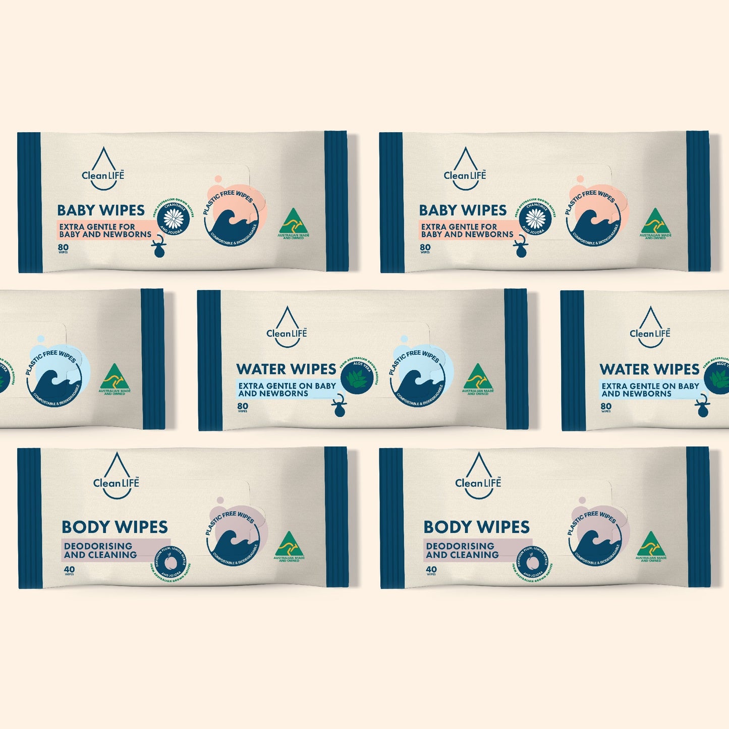 CLEANLIFE Water Plastic Free Wipes Extra Gentle Baby and Newborns 80pk