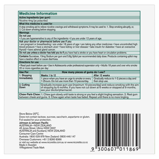 NICORETTE Nicotine Gum 4mg Extra Strength Fresh Fruit 150