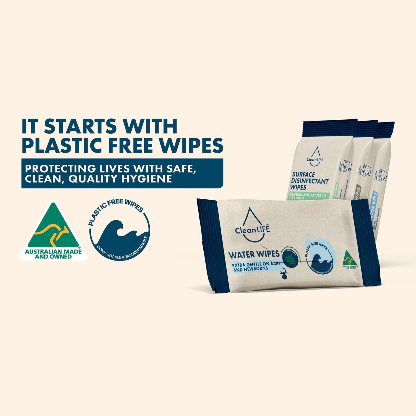 CLEANLIFE Water Plastic Free Wipes Extra Gentle Baby and Newborns 80pk