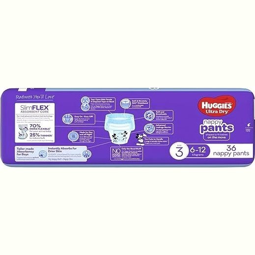 Huggies Ultra Dry Nappy Pants Boys Size 3 (6-12kg) 36 Pack