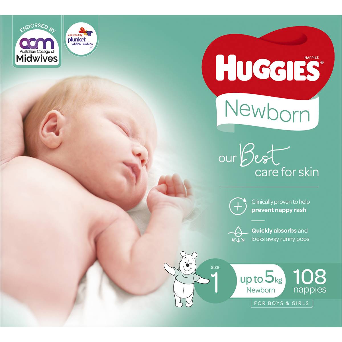 Huggies Newborn Nappies Size 1 (up To 5kg) 108 Pack