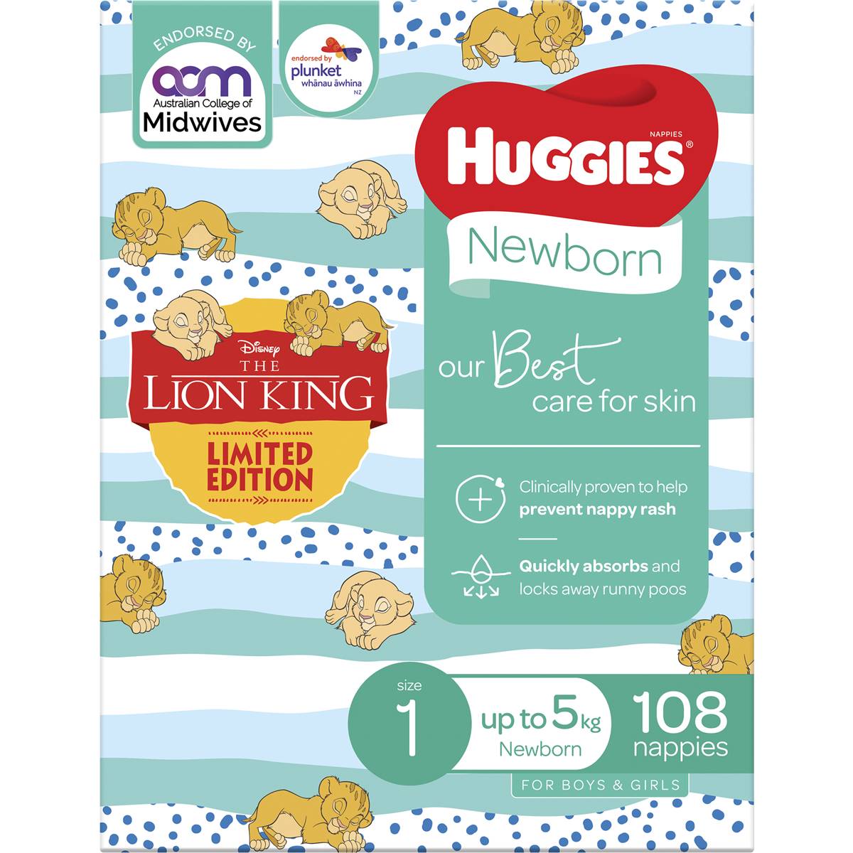 Huggies Newborn Nappies Size 1 (up To 5kg) 108 Pack