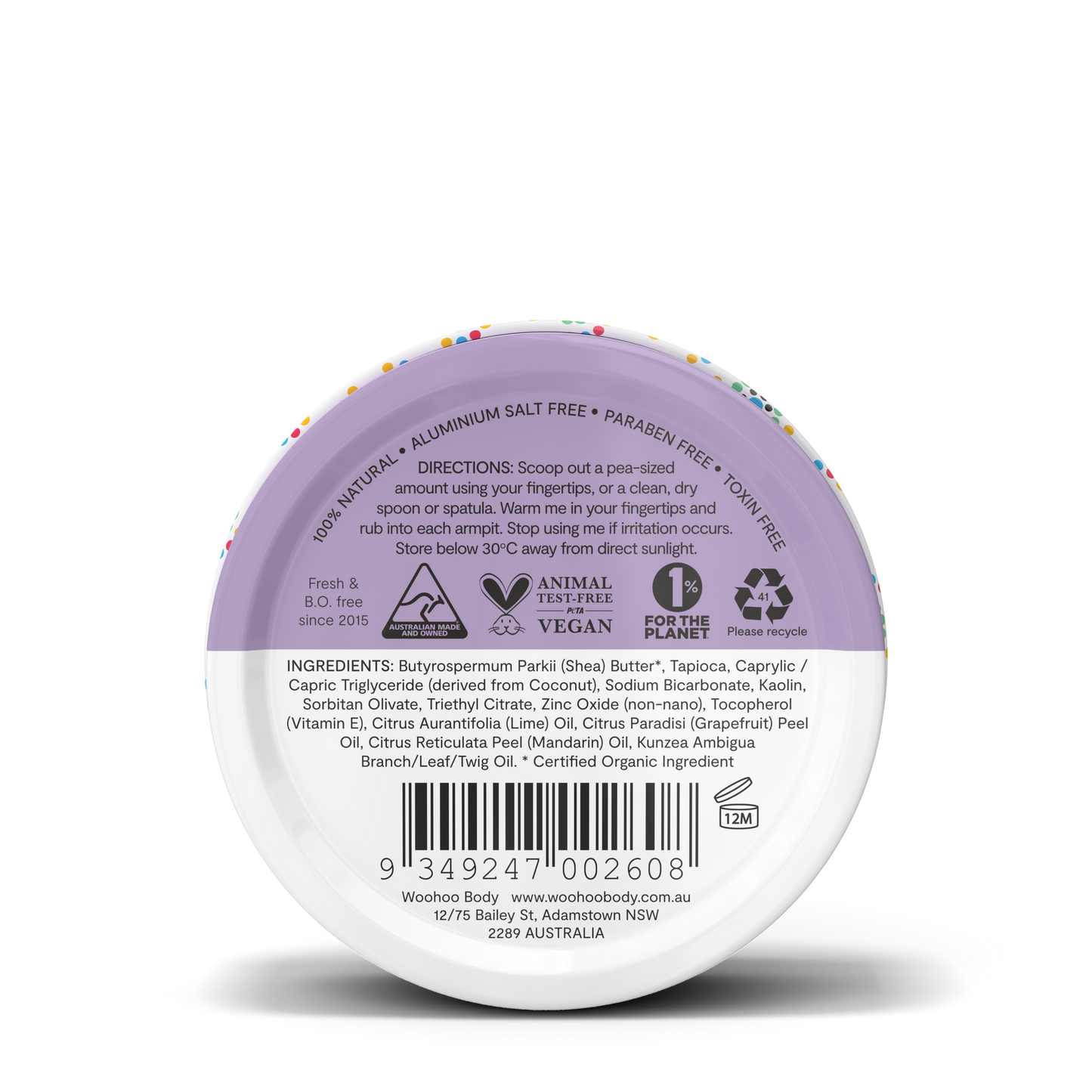 WOOHOO BODY Deodorant Paste Tin Pop Extra Strength 60g