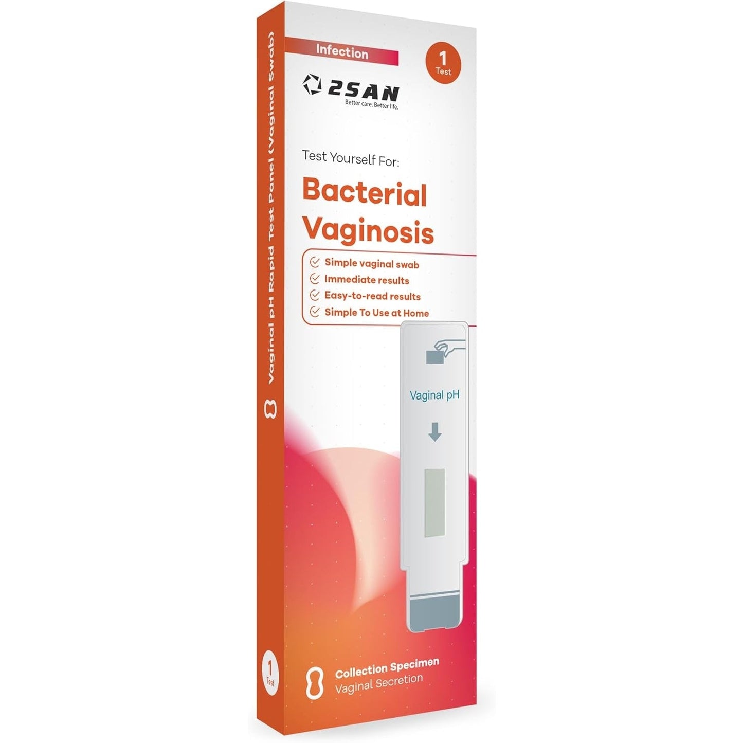 2SAN Vaginal pH Rapid Test Panel 1 Pack Vaginal Swab