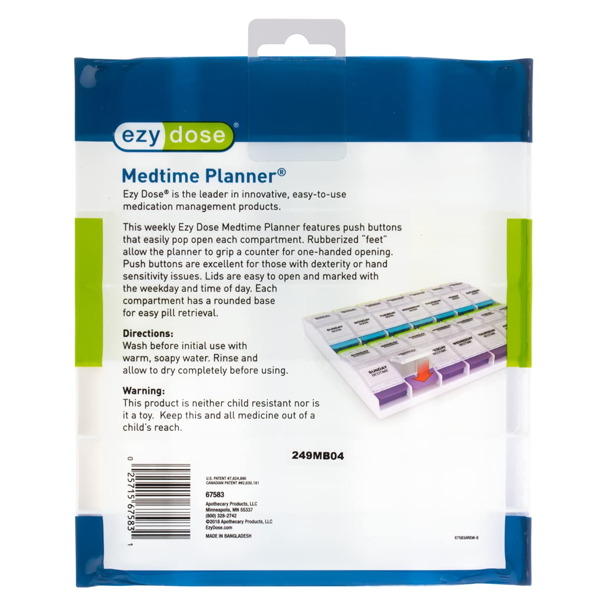 EZY DOSE PUSH MEDTIME PLANNER WEEKLY 7 DAY 2XL