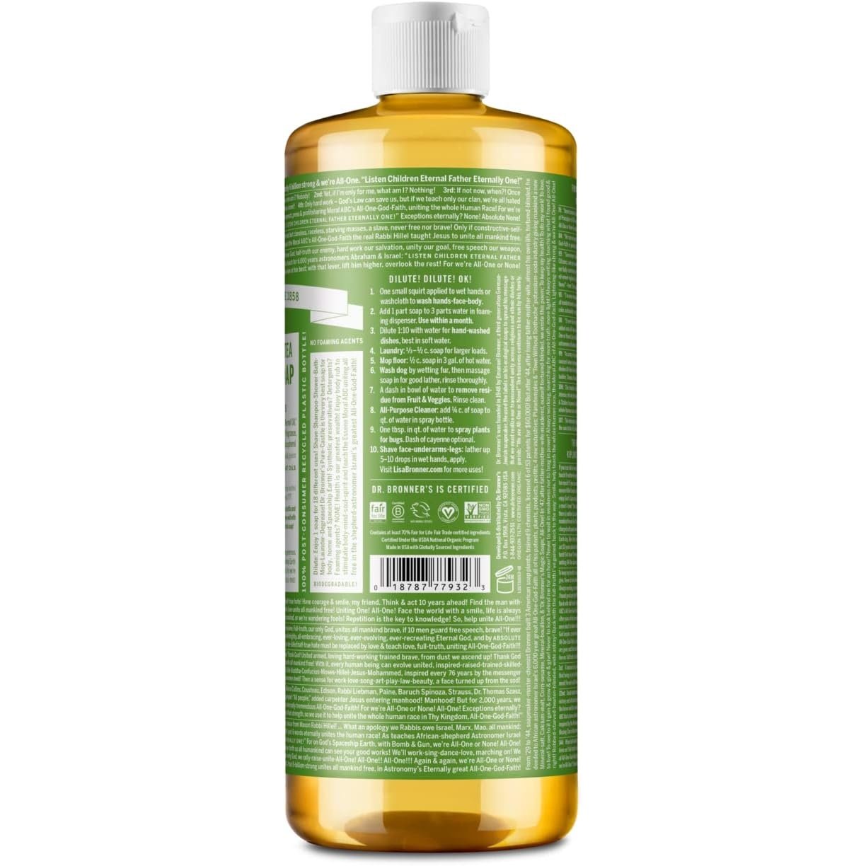 Dr. Bronner's Pure-Castile Soap Liquid (Hemp 18-in-1) Green Tea 946ml