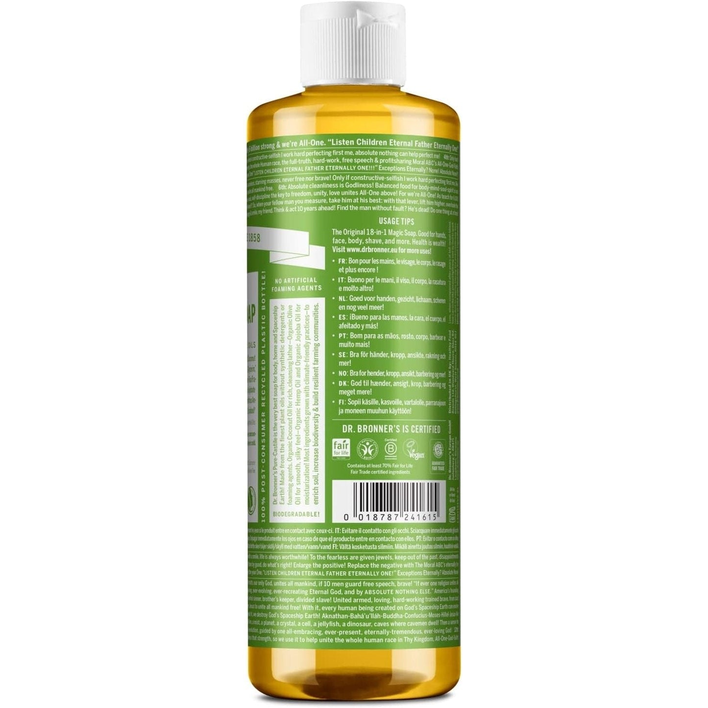 Dr. Bronner's Pure-Castile Soap Liquid (Hemp 18-in-1) Green Tea 473ml