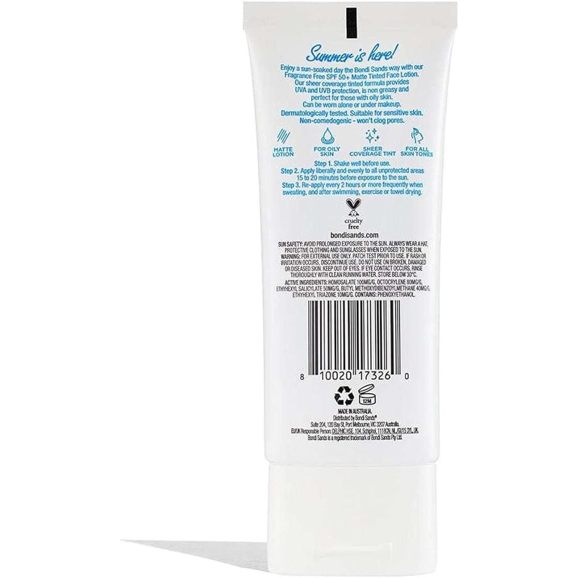 Bondi Sands SPF 50+ Fragrance Free Matte Tinted Face Lotion 75ml