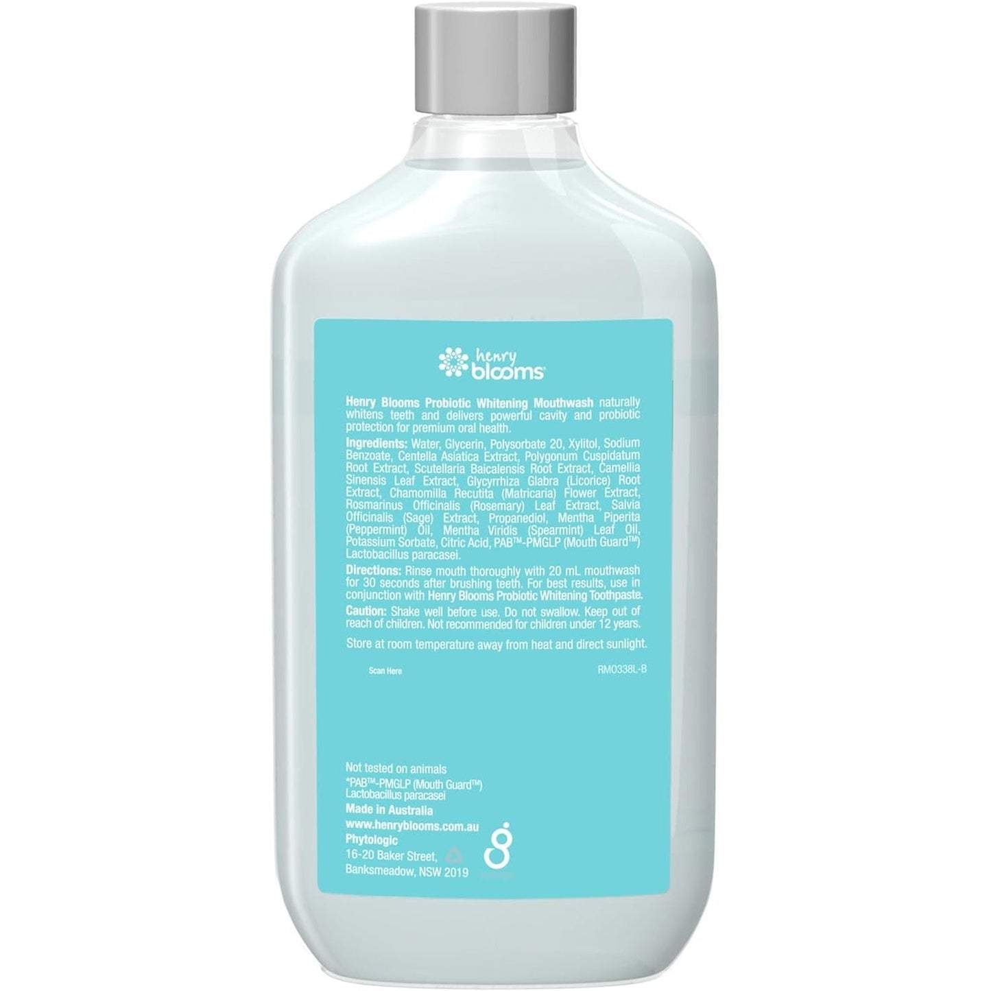 Henry Blooms Oral Health Probiotic Mouthwash Whitening Peppermint 375ml