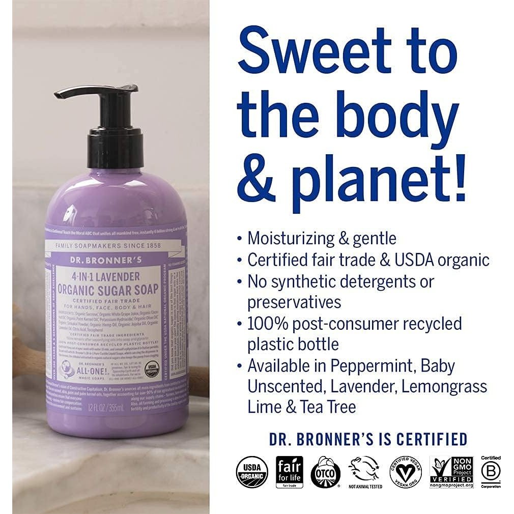 Dr. Bronner's Organic Sugar Soap  4-in-1 Lavender (pump) 355ml