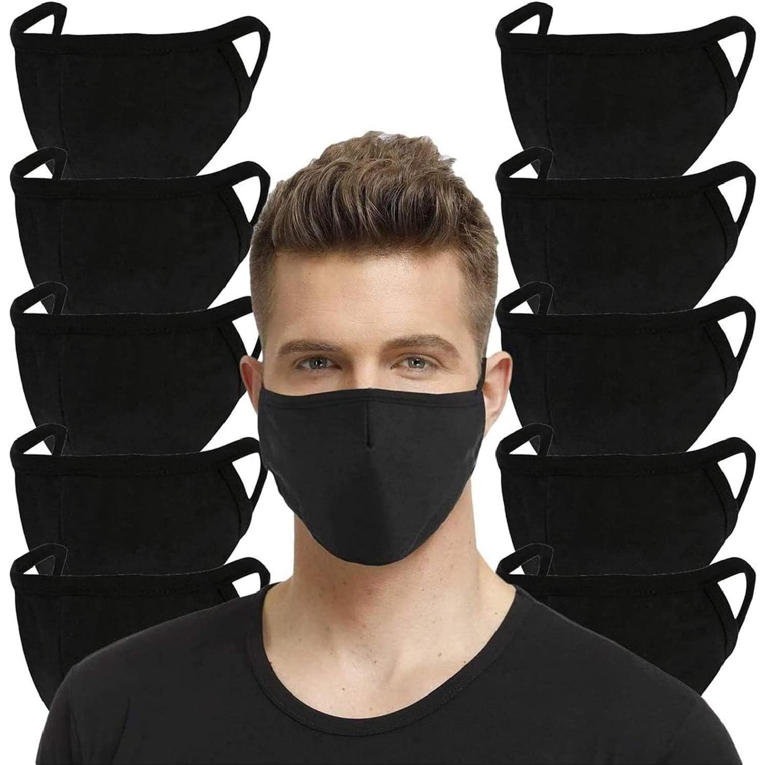 Lovercare Fabric Face Mask Black 10 Pack