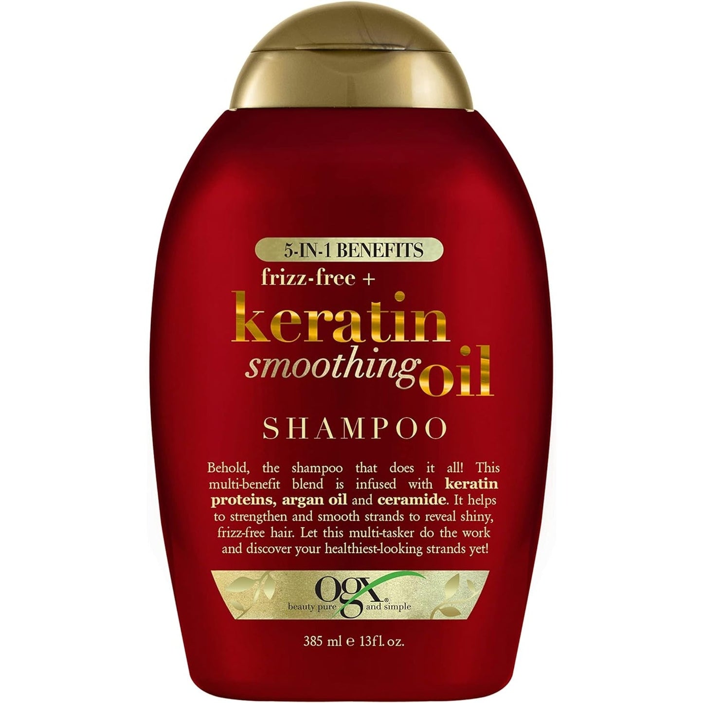 Ogx Frizz Free + Keratin Smoothing Oil 5 in 1 Benefits Shampoo For Frizzy Hair 385ml